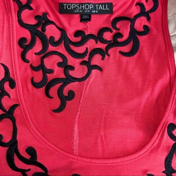 Topshop Bright Red Sleeveless Mini Dress with Black Appliqué - Picture 4 of 5